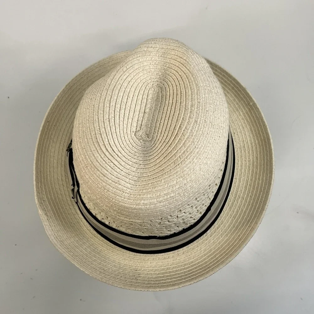 Scala Classico Hat Fedora Fitted Mens XLarge White Toyo Straw Summer Dressy - Picture 5 of 12